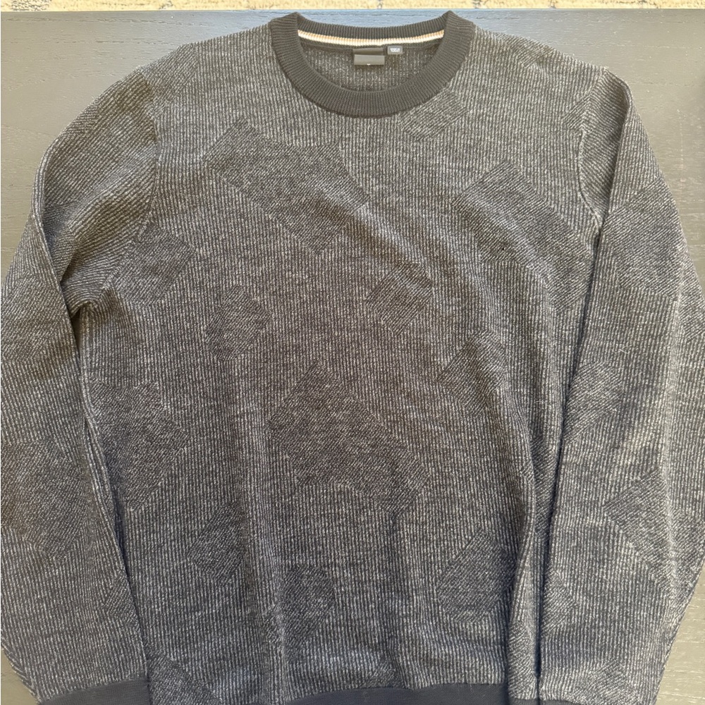 Boss Men's Textured Gray Crewneck Sweater